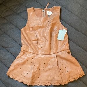 Anthropologie leather peplum sleeveless top